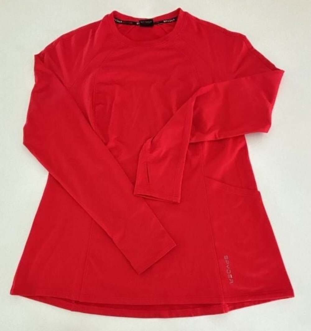 Spyder Active Women's Red Long Sleeve Athletic Performance Shirt with Thumbholes